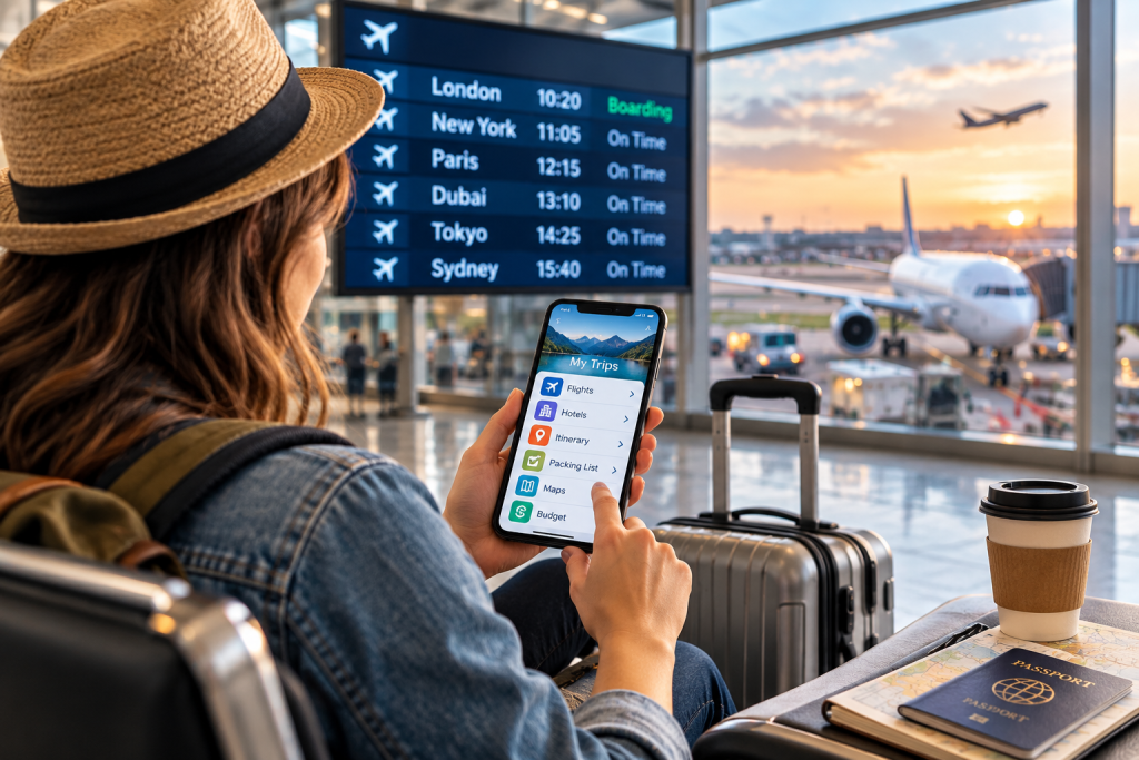 Digital travel planning with a smartphone at the airport
